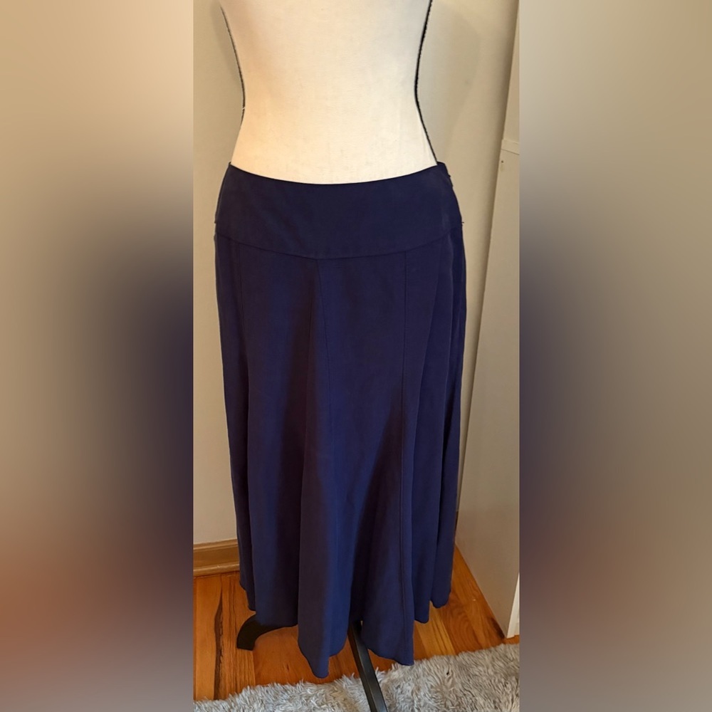 J Jill Skirt Womens Size 8 Blue Linen Blend A Line Flared Side Zip Lined EUC